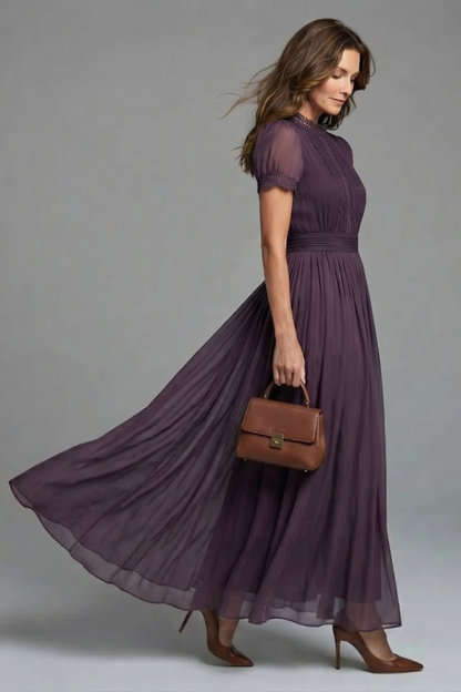 Robe maxi à col montant et taille froncée pour femmes