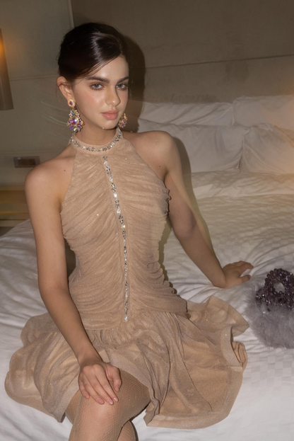 Robe Mini avec Détails en Cristaux pour Femme | Idéale pour les Soirées Festives