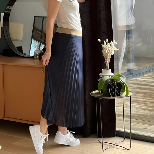 Jupe Plissée Longue Avec Ceinture Dorée Pour Femme | Idéale Pour Le Quotidien Et Les Occasions Planifiées
