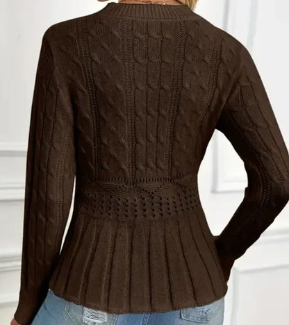 Pull à Manches Longues avec Ourlet Peplum et Motif Tressé pour Femme | Idéal pour un Usage Quotidien