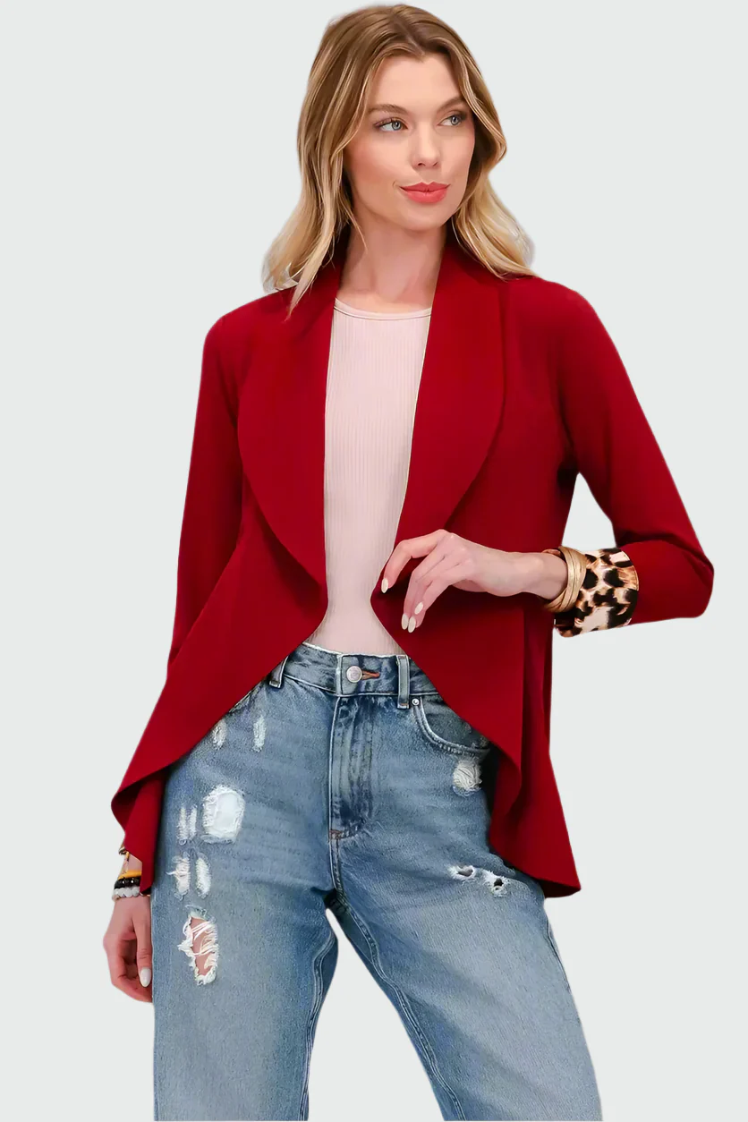 Blazer Léopard à Manches Relevées et Devant Ouvert pour Femme | Idéal pour Tenues Décontractées ou Festives