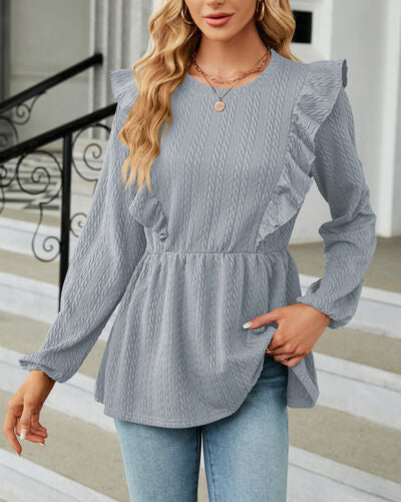 Blouse à Col Rond Volanté et Manches Longues pour Femme | Idéale Pour Un Usage Quotidien
