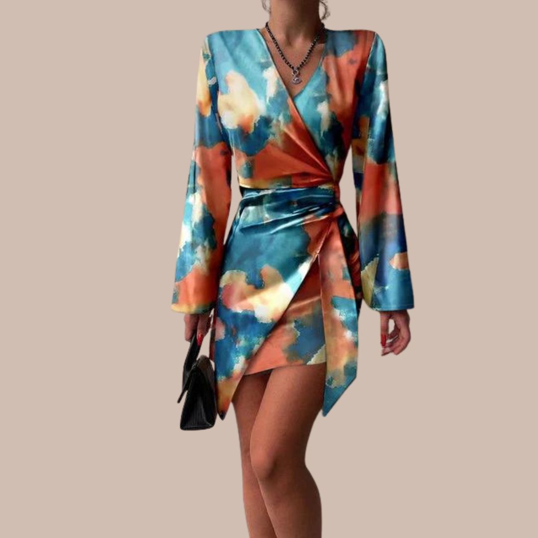 Robe Portefeuille avec Imprimé Marbré pour Femme | Idéale pour Événements et Réunions