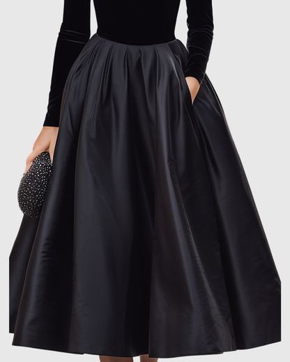 Robe Midi en Velours et Satin avec Coupe Ajustée pour Femme | Idéale pour Événements et Soirées