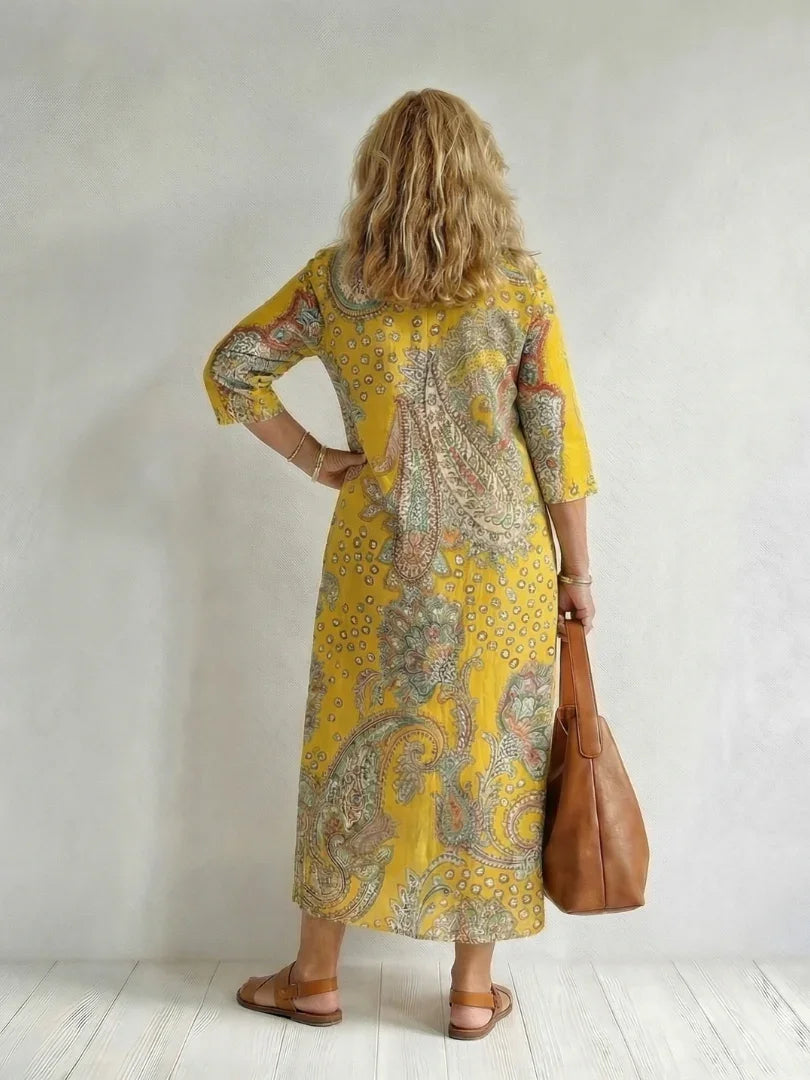 Robe midi à imprimé cachemire et col en V pour femmes | Idéal pour l’été et les vacances