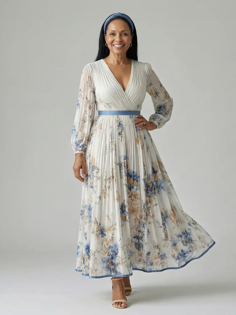 Robe midi plissée à imprimé floral pour femmes