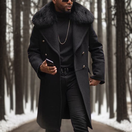 Manteau Long à Double Boutonnage avec Col Revers pour Hommes | Idéal pour l’Automne, l’Hiver et le Printemps