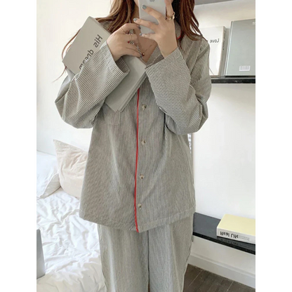 Ensemble Pyjama Rayé avec Chemise Et Pantalon pour Femme | Idéal pour Les Soirées À La Maison