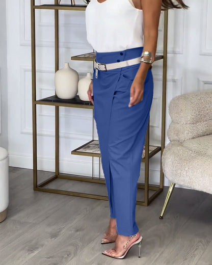 Pantalon Patchwork avec Ceinture pour Femme | Idéal pour Toutes les Saisons