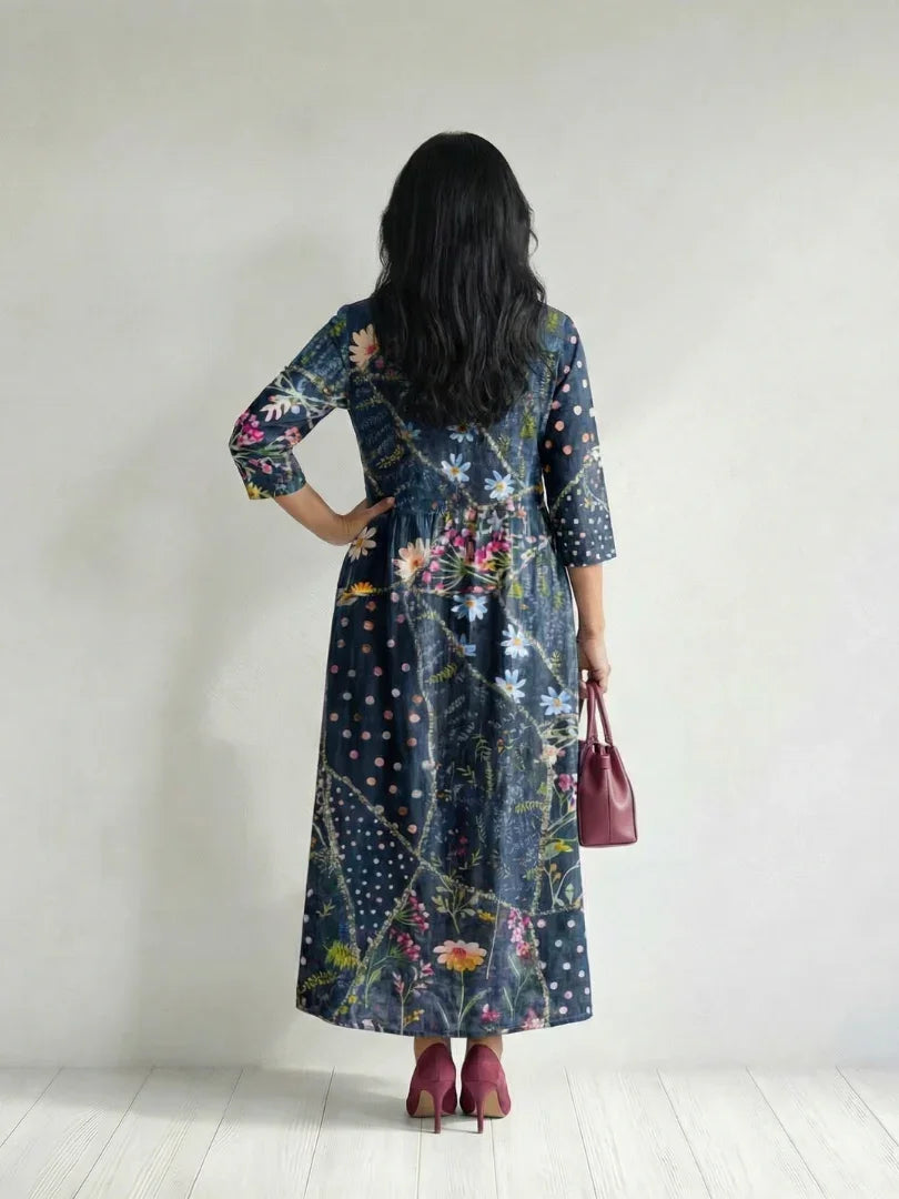 Robe midi à imprimé floral et pois pour femmes | Idéale pour les sorties et le week-end