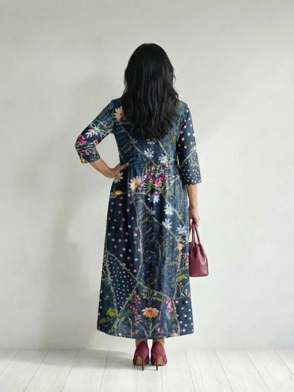 Robe midi à imprimé floral et pois pour femmes | Idéale pour les sorties et le week-end