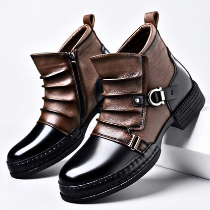 Boots Homme Bicolores À Tige Plissée Avec Boucles Métalliques | Idéales Pour L'automne Et L'hiver