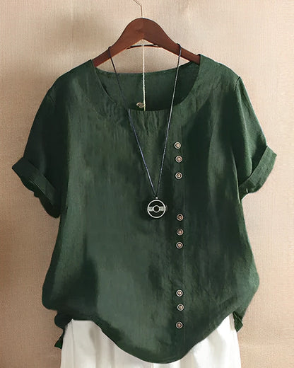 Blouse Unie à Manches Courtes avec Encolure Ronde pour Femme | Idéale pour les Journées Décontractées