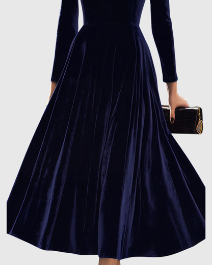 Robe Midi En Velours Avec Coupe Ajustée Et Jupe Évasée Pour Femme | Idéale Pour Les Soirées Et Événements Formels
