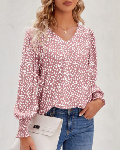 Blouse Imprimée À Col En V Avec Manches Bouffantes Pour Femme | Idéal Pour Le Quotidien Et Les Occasions