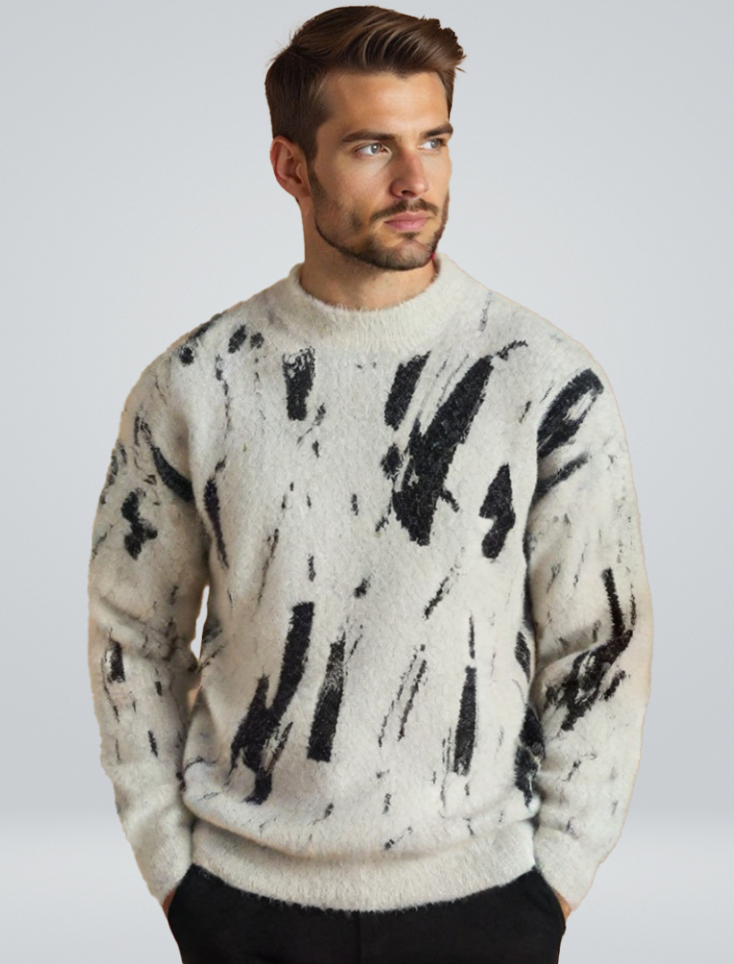 Pull pour Homme avec Motif Abstrait et Col Rond | Idéal pour l’Hiver