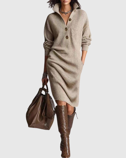 Robe Midi à Col Boutonné pour Femme | Idéale pour la Saison Hivernale et un Usage Quotidien