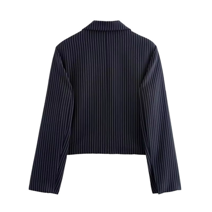 Blazer Court À Double Boutonnage Avec Rayures Pour Femme | Idéal Pour Mi-Saison