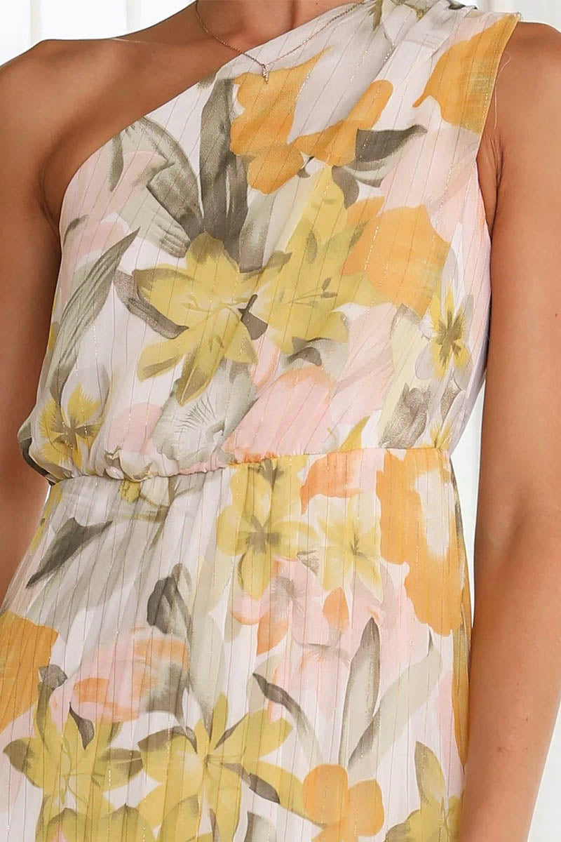 Robe Longue Asymétrique Plissée Avec Imprimé Floral Pour Femmes | Idéal Pour Cérémonies Et Événements D’été
