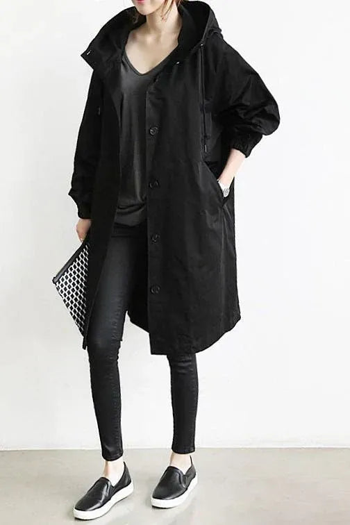 Trench à Capuche avec Fermeture Boutonnée pour Femme | Idéal pour les Jours de Pluie