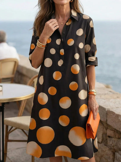 Robe à col chemise et imprimé pois pour femmes