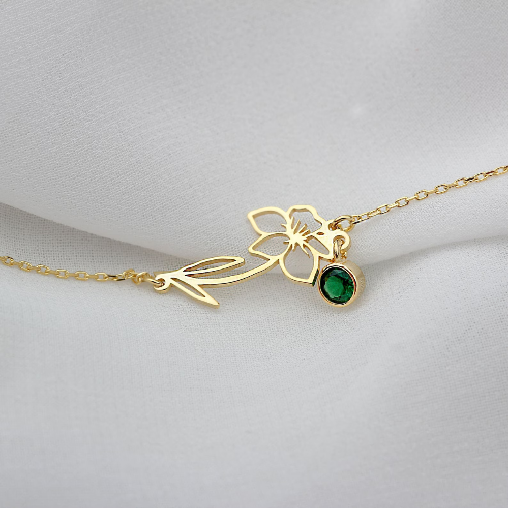 Bracelet fleur avec pierre de naissance pour femmes
