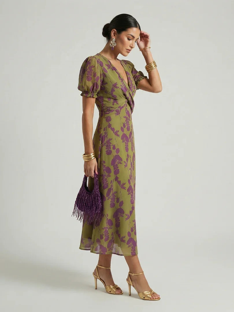 Robe midi cache-cœur à imprimé floral pour femmes | Idéal pour cérémonie ou mariage