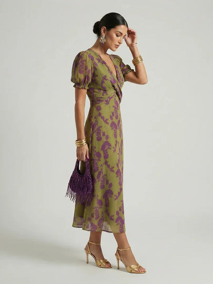 Robe midi cache-cœur à imprimé floral pour femmes | Idéal pour cérémonie ou mariage