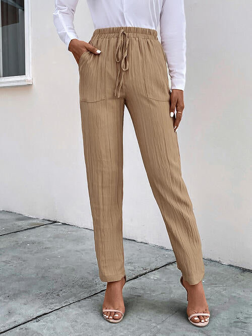 Pantalon Texturé À Cordon De Serrage Avec Poches Pour Femme | Idéal Pour Un Usage Quotidien