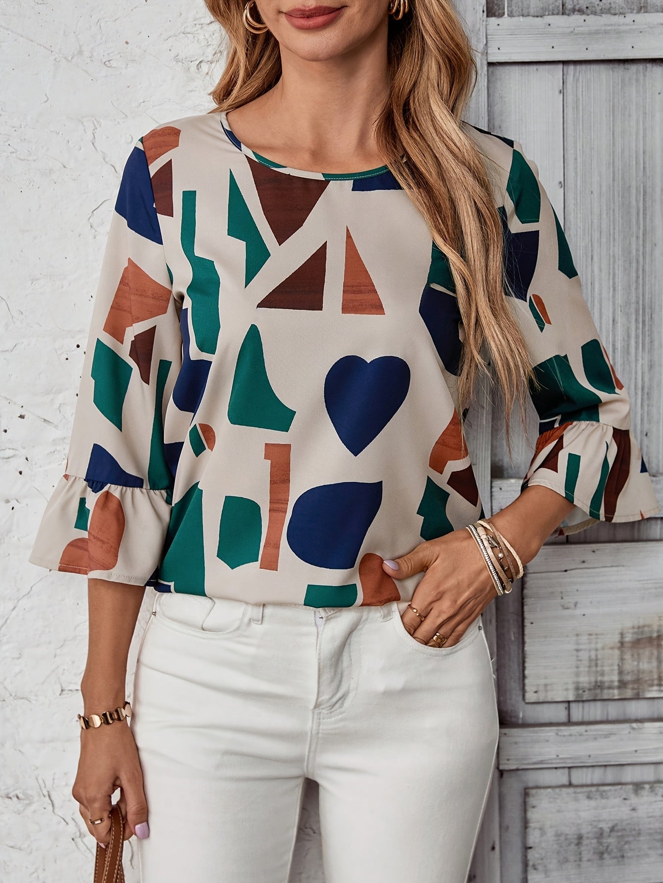 Blouse Fluide À Manches 3/4 Pour Femme Avec Imprimé Multicolore | Idéal Pour Un Usage Quotidien