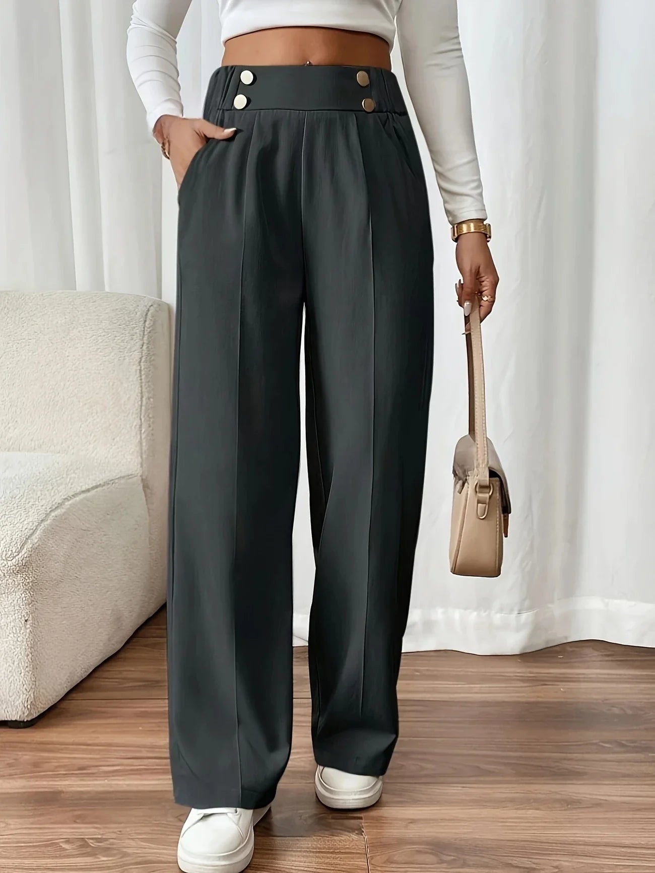 Pantalon Droit pour Femme avec Ceinture Élastique | Idéal pour le Quotidien et les Sorties