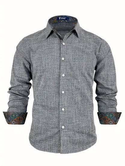 Chemise À Manches Longues Avec Détails Contrastés Et Fermeture À Boutons Pour Hommes | Idéale Pour Toutes Les Saisons
