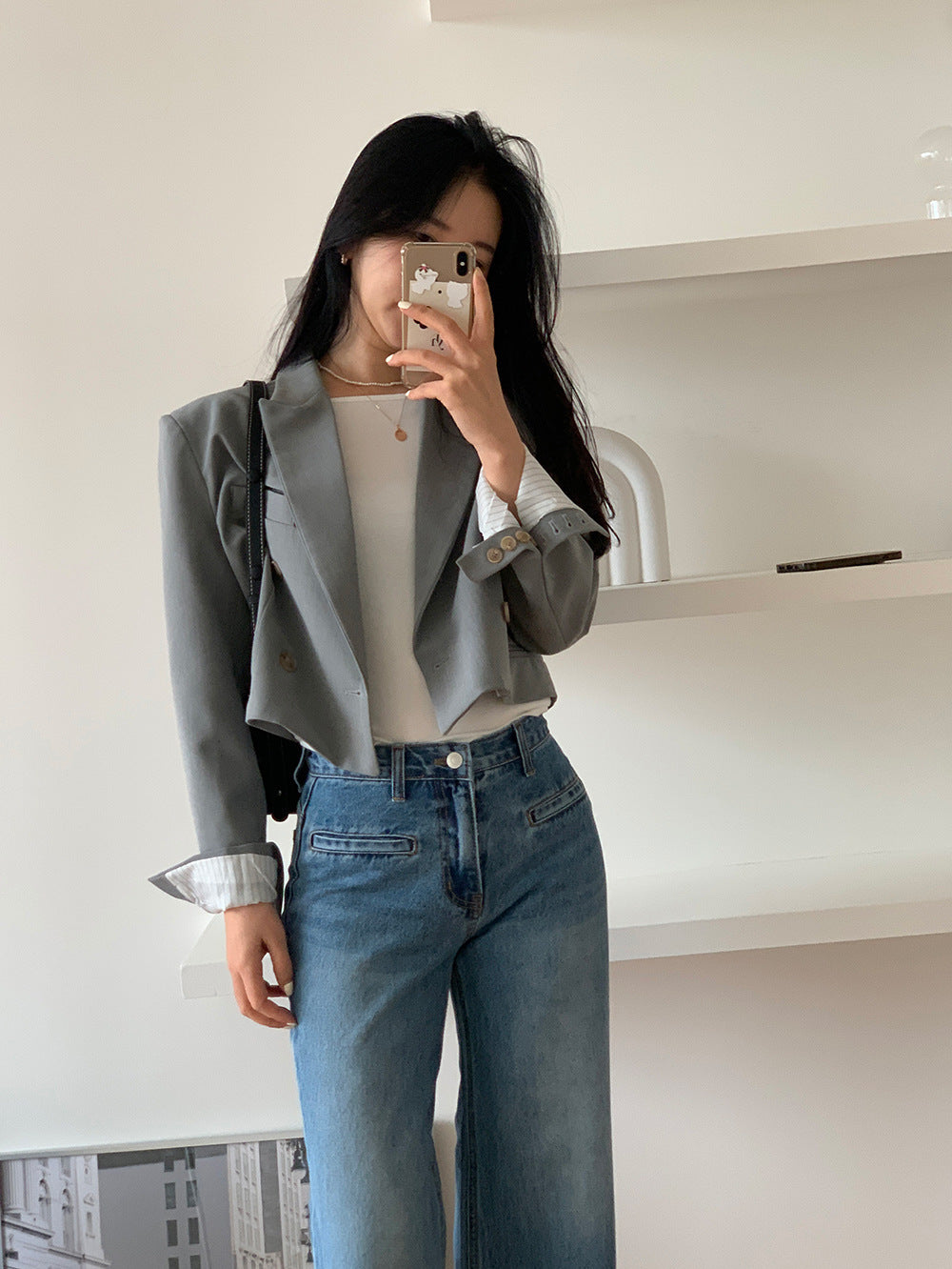 Jean à Jambe Large avec Taille Haute Structurée pour Femme | Idéal pour Tenues Décontractées