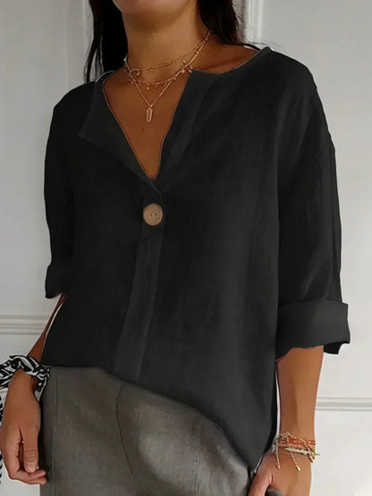 Blouse Légère À Col en V Avec Détail Bouton Pour Femme | Idéale Pour les Journées d'Été
