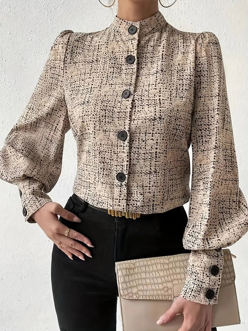 Blouse À Imprimé Abstrait Avec Volants Et Manches Lanternes Pour Femmes | Idéal Pour Usage Quotidien