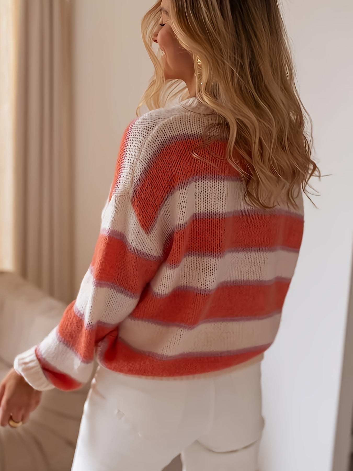 Pull À Rayures avec Col Rond Et Manches Longues pour Femme | Idéal pour L’Automne Et L’Hiver
