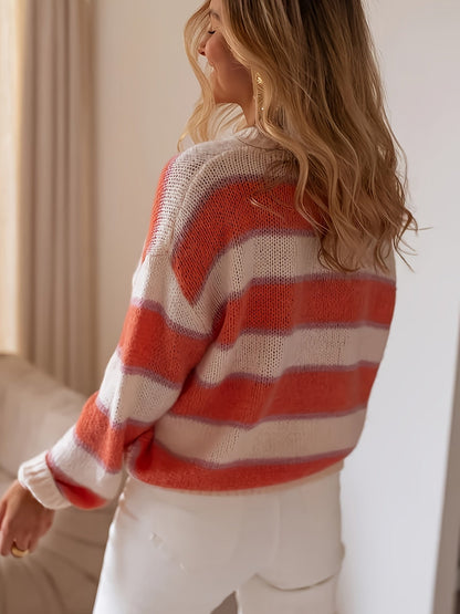 Pull À Rayures avec Col Rond Et Manches Longues pour Femme | Idéal pour L’Automne Et L’Hiver