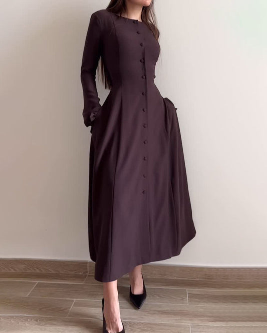 Robe Midi Boutonnée À Manches Longues Pour Femme | Idéale Pour Les Réunions Et Événements