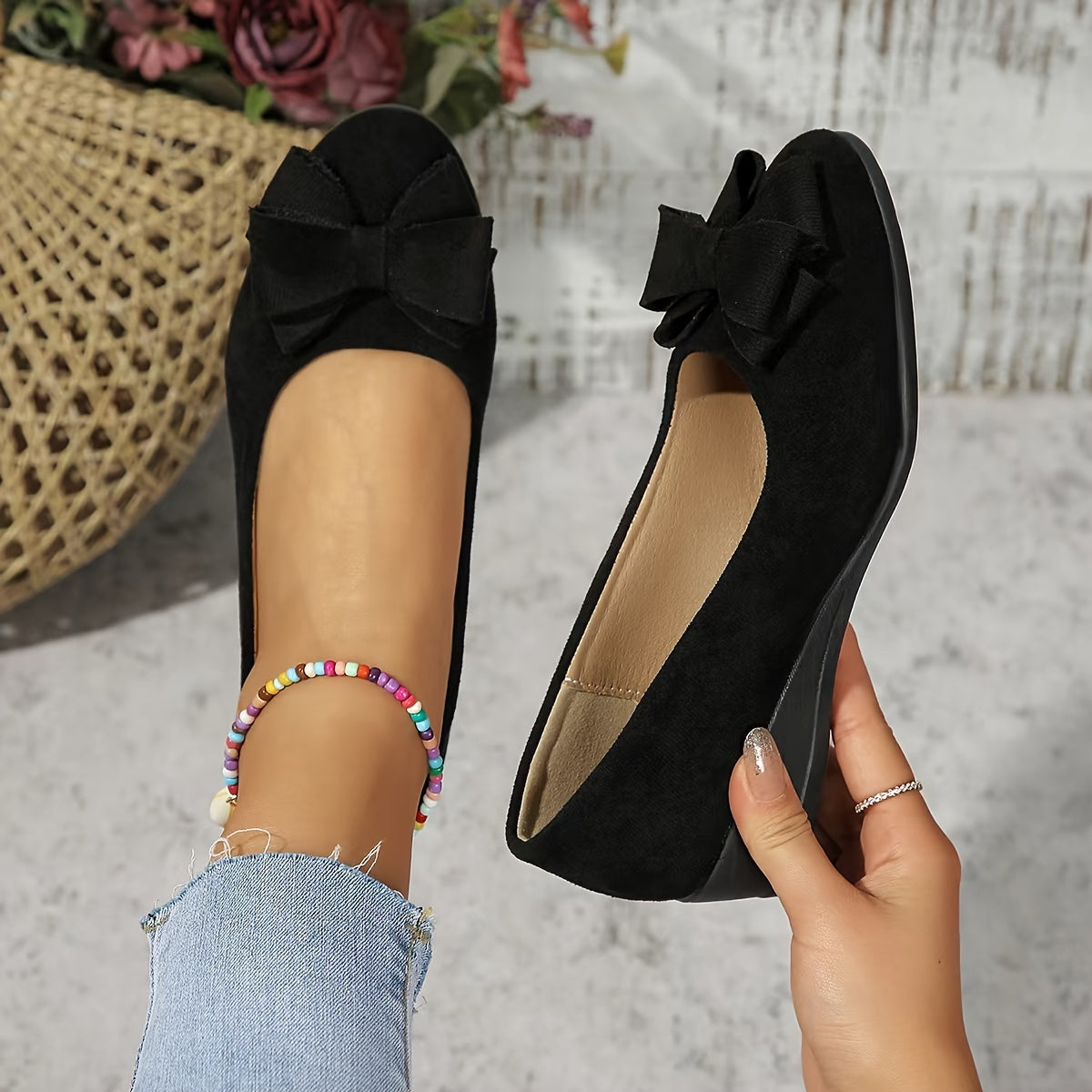 Ballerines talon compensé avec nœud pour femmes