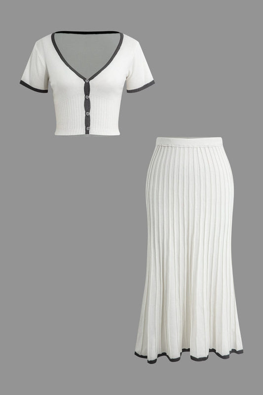 Ensemble Deux Pièces avec Haut Boutonné et Jupe Plissée pour Femme | Idéal pour le Quotidien et les Occasions