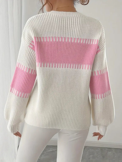 Pull À Rayures Avec Col Rond Pour Femme | Idéal Pour Tenues Décontractées Et Soirées