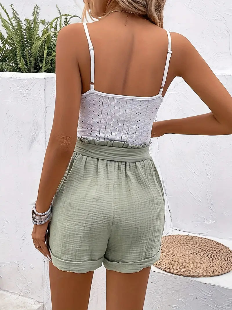 Ensemble Avec Débardeur Sans Manches Et Short Taille Haute Pour Femme | Idéal Pour Les Sorties Estivales