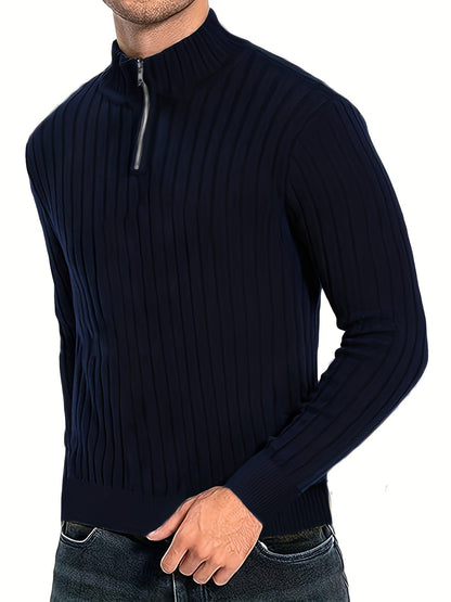 Pull Pour Homme Avec Col Zippé Et Motif Côtelé Pour Adulte | Idéal Pour Usage Quotidien Et Polyvalent