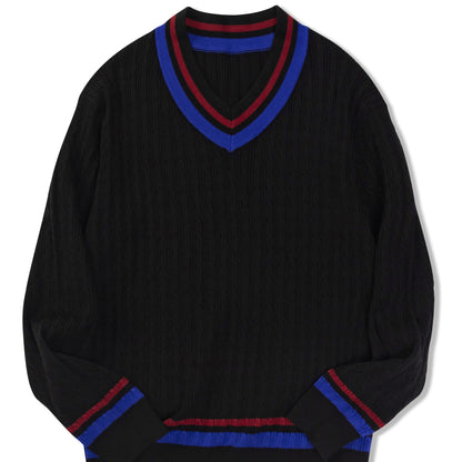 Pull-Over Homme à Col V Rayé et Maille Structurée | Idéal pour la Mi-Saison