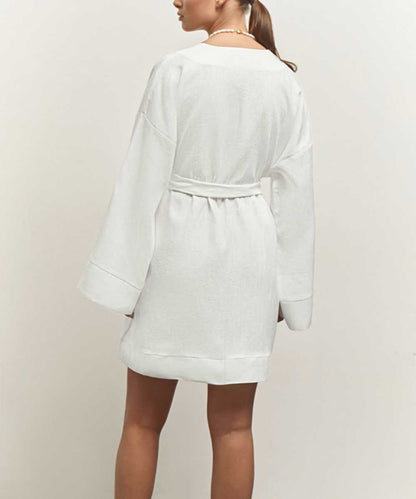 Robe Portefeuille Courte À Manches Longues Avec Ceinture Pour Femme | Idéale Pour Les Journées Décontractées