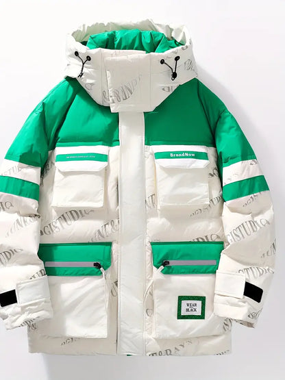 Veste Color Block avec Fermeture Éclair et Poches pour Homme | Idéale pour l’Hiver