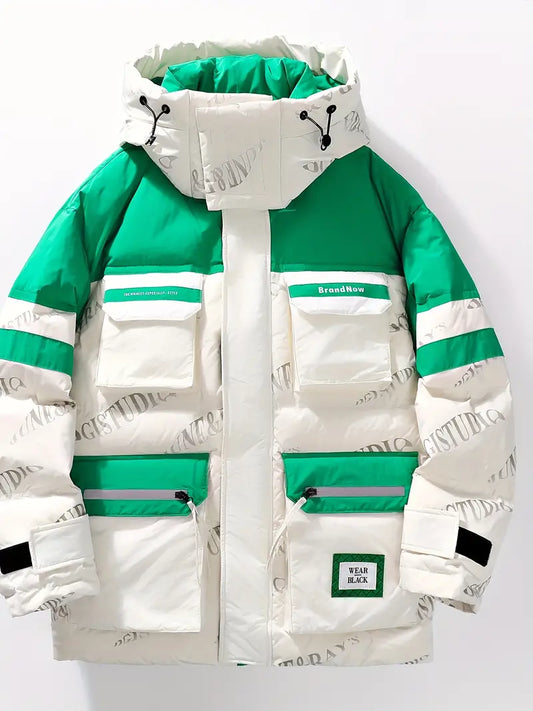 Veste Color Block avec Fermeture Éclair et Poches pour Homme | Idéale pour l’Hiver