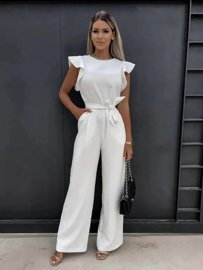Combinaison Femme | Manches Papillon Élégantes | Taille Ceinturée & Jambes Larges