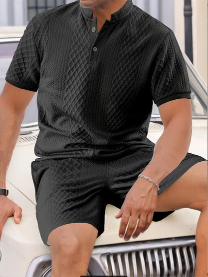 Ensemble Deux Pièces Texturé avec Col Mao pour Homme | Idéal pour Sorties Décontractées