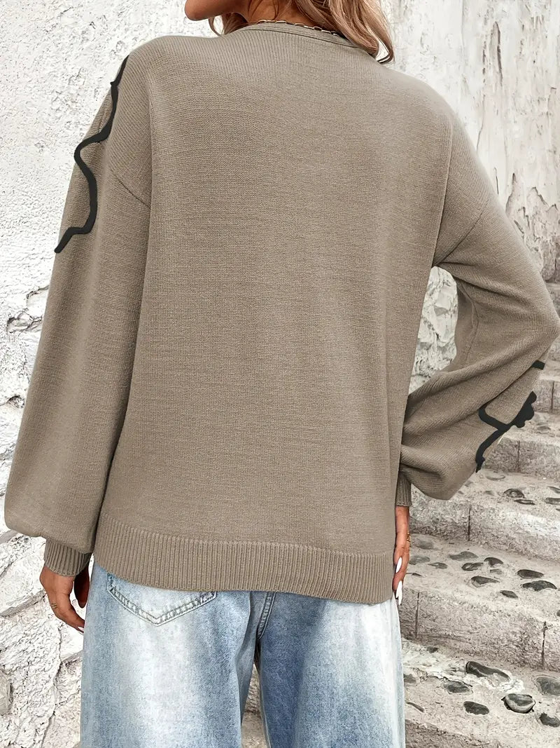 Pull à Col en V avec Broderie Florale pour Femme | Idéal pour un Usage Quotidien